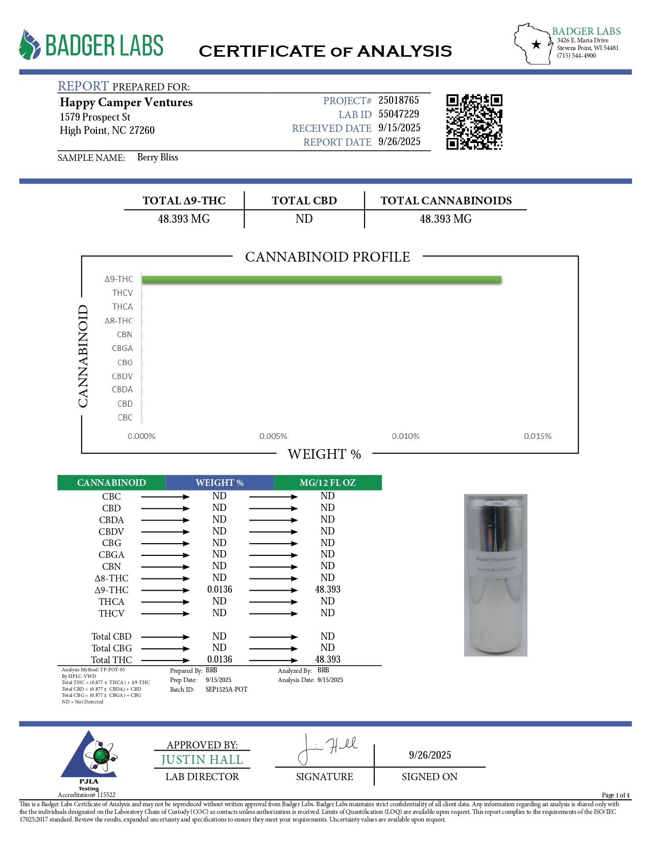 BERRY BLISS - 50MG D9 THC  EXTRA STRENGTH SPARKLING BEVERAGE
